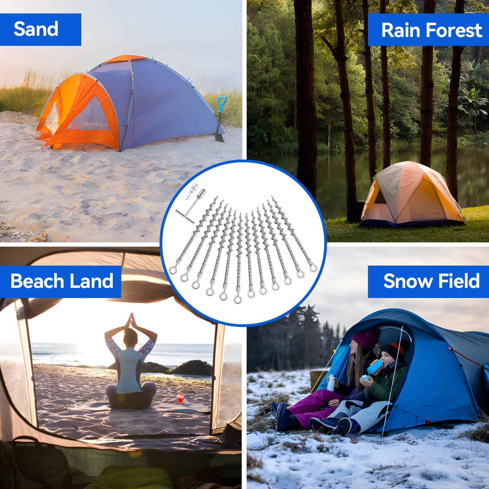 Bodenanker, 35,6 cm, rostfreier Aluminiumguss, abnehmbare Zeltheringe für Campingzelte, Sand, Trampolin, Schaukel-Sets und Schuppen (12 Packungen)