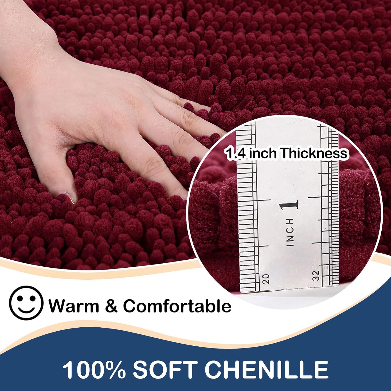 Arotive Chenille Bathroom Rugs 2 Pieces, Bath Rug Size 24x16 and 30x20 in Burgundy, 2 Item Bundle