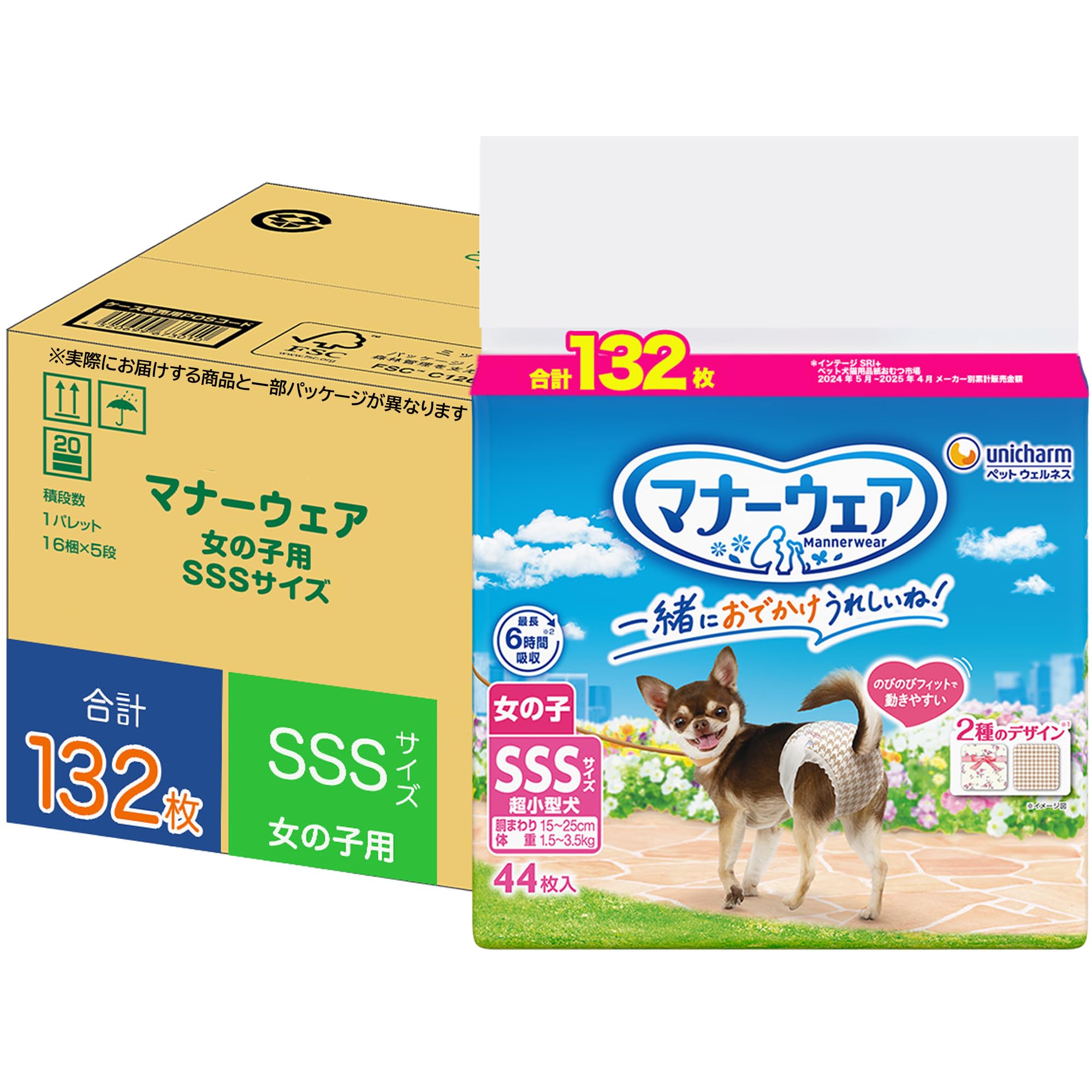 犬用マナーウェア 犬用 女の子　SSSS マナーウェア 女の子用 SSSSサイズ 2種のデザインパック-ユニ・チャーム