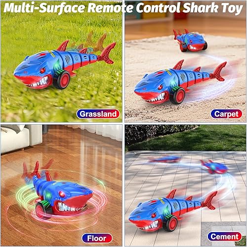 Miniatura 5 de Laradola Coche de juguete Shark RC para niños vehículo de control remoto de 2.4 GHz con luces LED, giros de 360 y acción todo terreno, perfecto