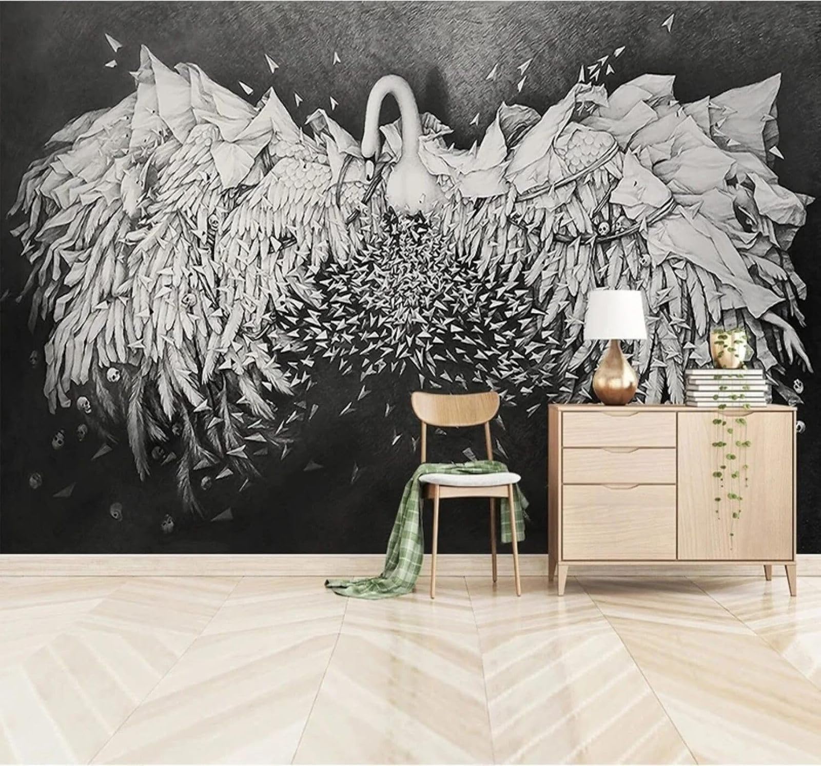 XLMING Classic Relief Black and White Swans Art 3D Wallpaper Luxury Silk Study Dining Feature Sofa Grey Bedroom Living Room Tv Decorative Wall-350cm×256cm