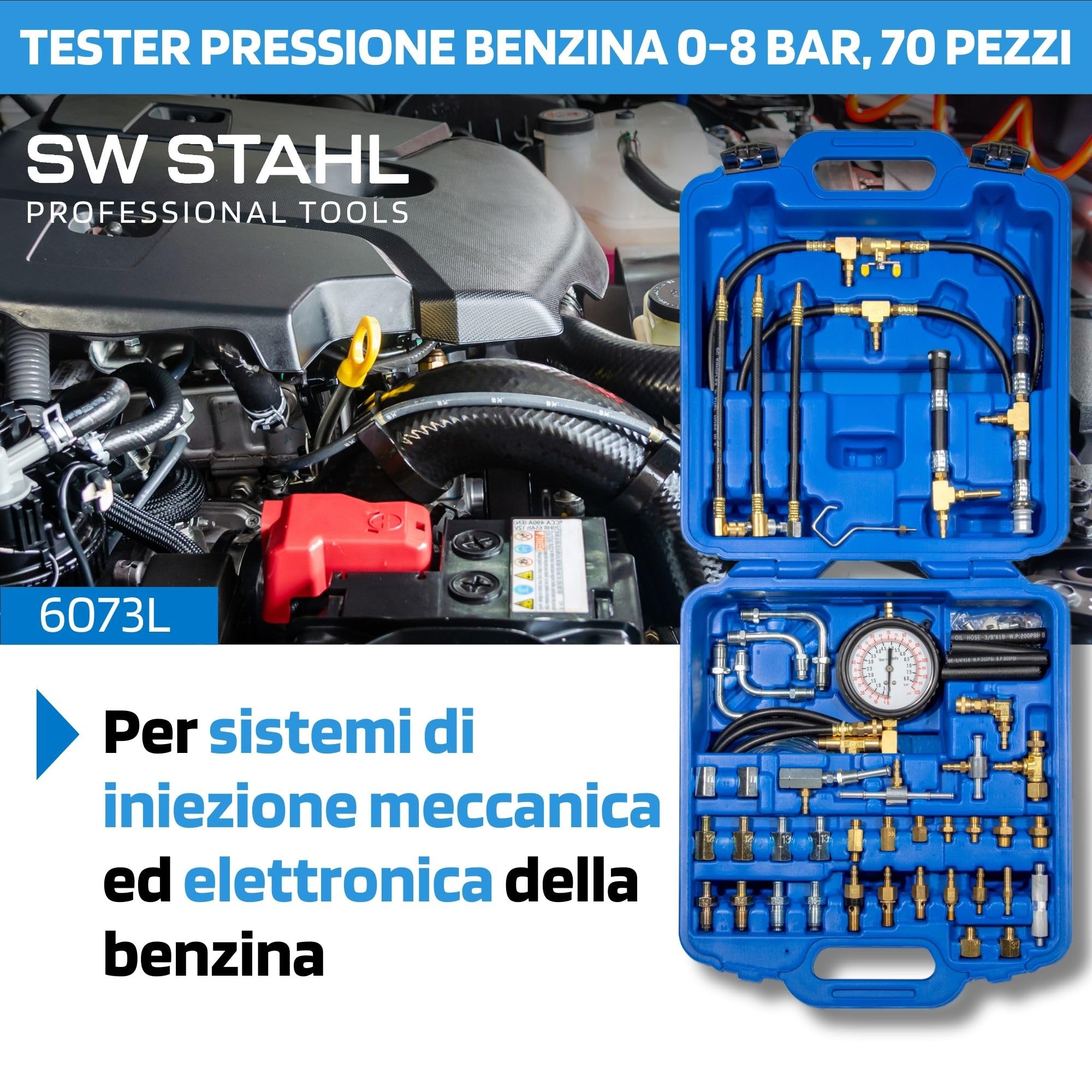 SW-Stahl 26073L Set Misurazione Pressione Carburante, Tester Motore