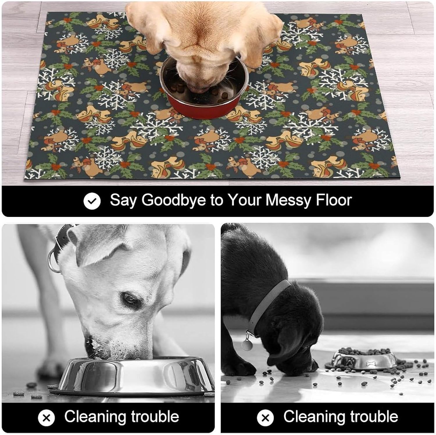 Christmas Horse Pet Cat Dog Food Mat Non Slip Mat Water Bowl Mat Quick Dry Cat Feeding Mat 24x32inch