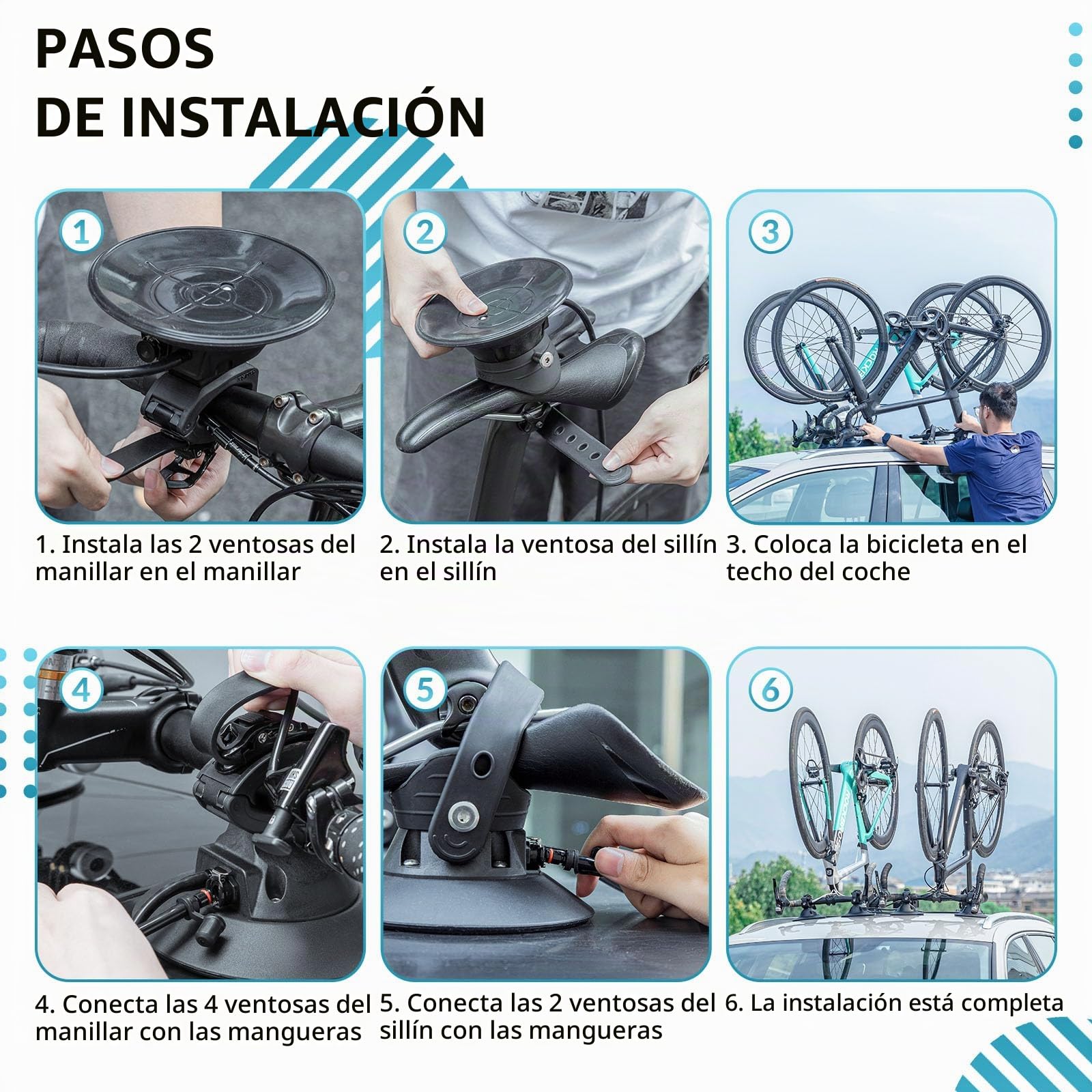 ROCKBROS Portabicicletas de Techo para Auto 2 en 1 Eléctrico/Manual con Ventosas Aleación Aluminio Instalación Rápida para 1 o 2 Bicicletas Carretera MTB y Gravel
