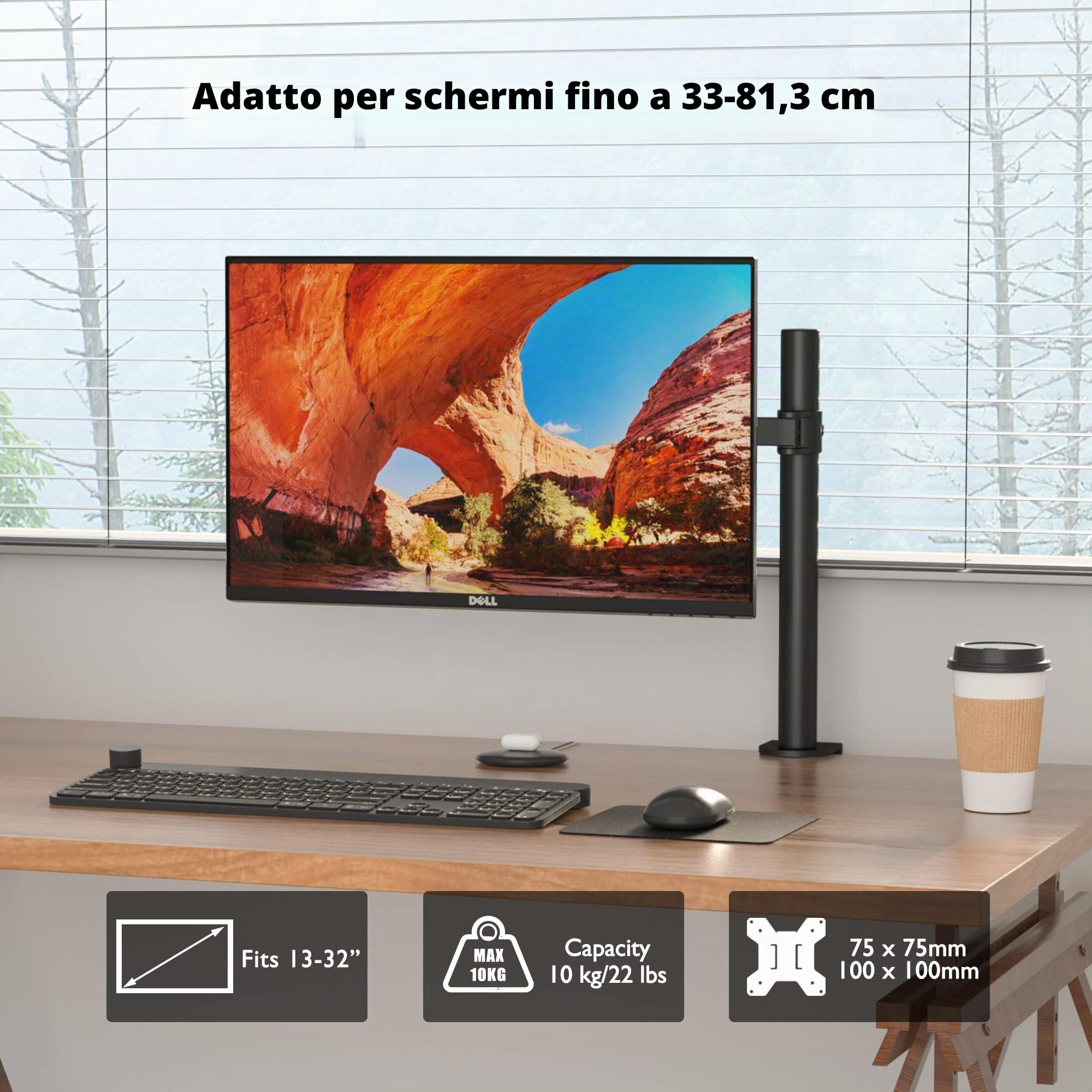 BONTEC Braccio Monitor Singolo per Schermo LED LCD da 13 a 32 Pollici, Ergonomica Inclinazione e Rotazione Braccio Monitor Scrivania con Morsetto, Dimensioni VESA: 75x75-100x100 mm