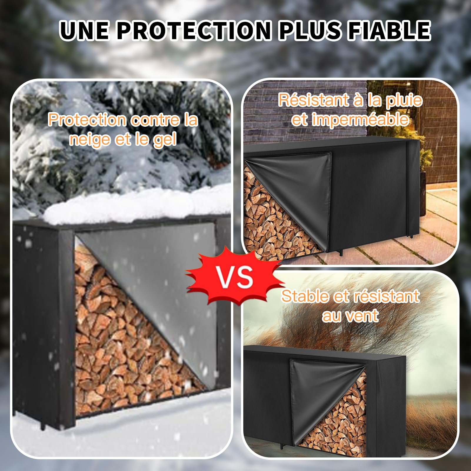 8FT Bache Table De Jardin, Housse Pour RâTelier à Bois De Chauffage, Multifonctionnel Housse Pour Abri à BûChes, Construction 600D, Coupe-Vent, ImperméAble, RéSistante Aux Uv