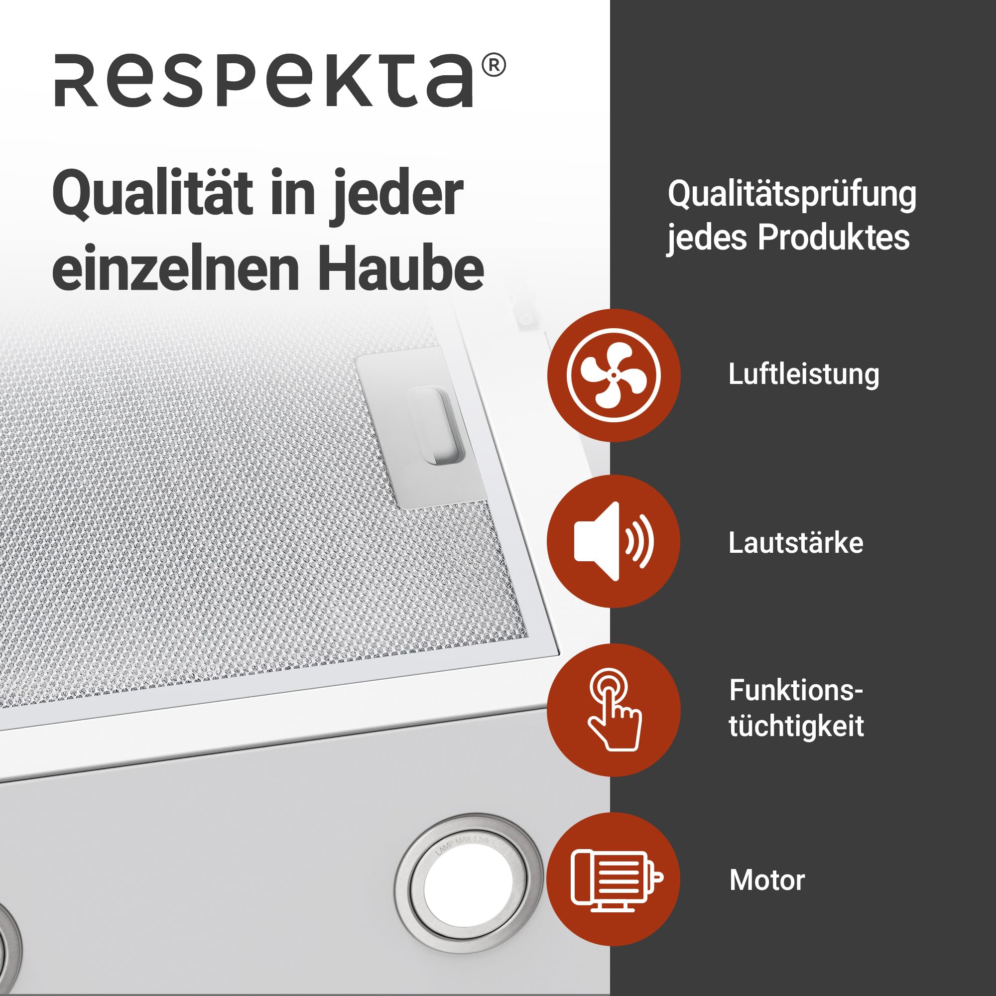 Respekta Dunstabzugshaube kopffrei/Haube schräg 60 cm/Metallgehäuse mit Glasschirm in Weiß/Abluft - und Umluftfunktion / CH24060WAM / A / 52 – 63 dB