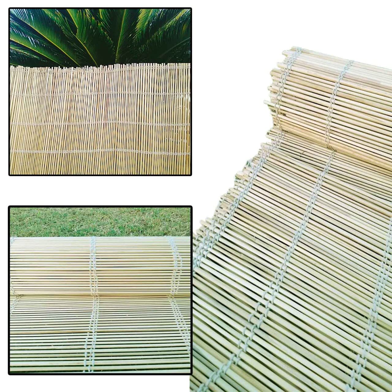 TradeZilla Natural Double Chain Thread Stitch Bamboo Fence 1 x 4M Screening Roll Extra Thick -Decorative Roll Up -Ideal for Garden Balcony Outdoor Wind and Sun Protection (1 x 4 M)