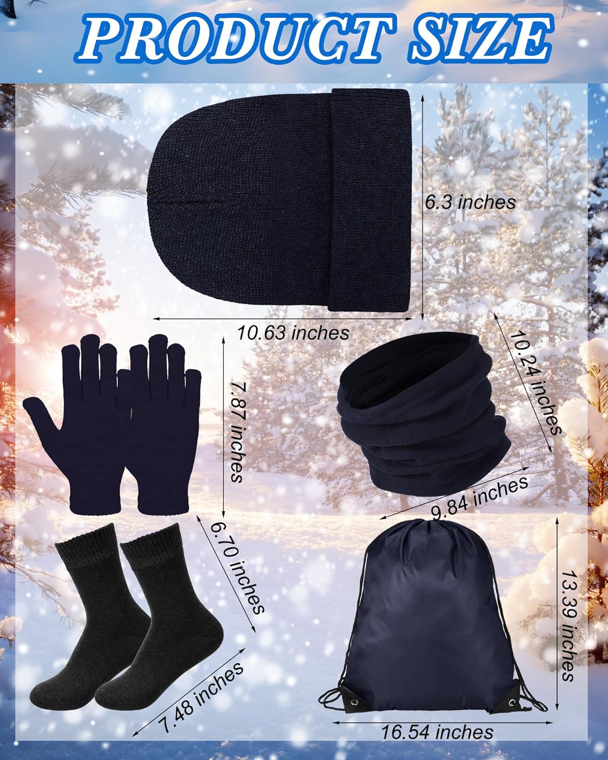 Suhine Homeless Care Package Supplies Bulk Winter Gloves Beanie Hat Neck Warmer Sock and Drawstring Bags for Men Women - Image 4