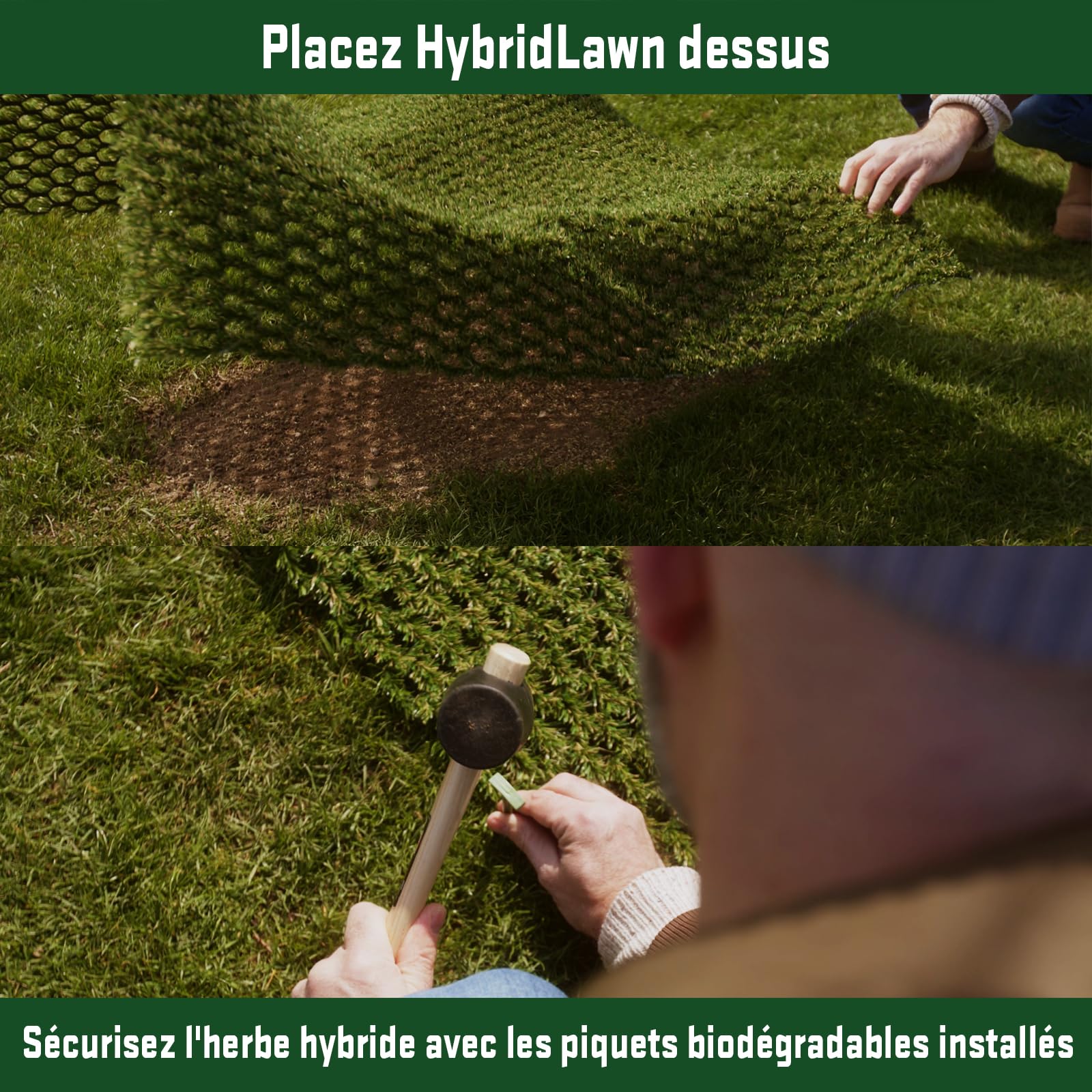 Gazon hybride (80 x 80 cm) - Grille de pelouse flexible pour robot tondeuse - Filet de gazon artificiel robuste pour l'extérieur - Pour renforcer la pelouse