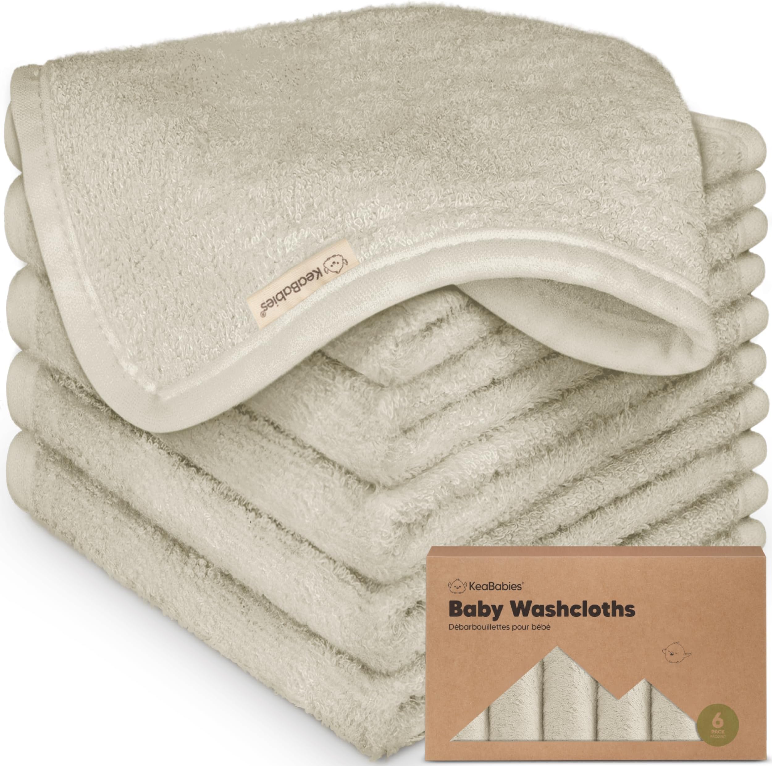 6-Pack Baby Washcloths – Soft Absorbent Viscose from Bamboo Washcloths for Face, Body, Baby Towels for Newborn, Kids, Toddlers, Infant, Gentle on Sensitive Skin, 10x10 Reusable Face Towels(Stone)