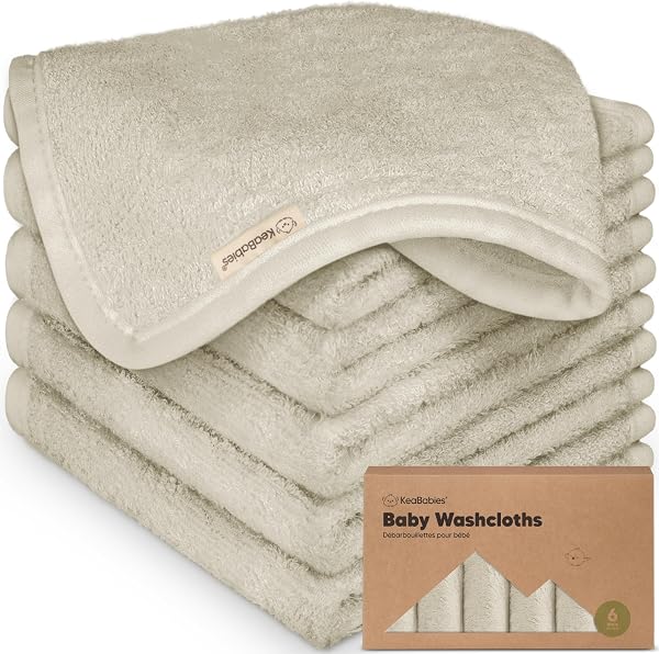 KeaBabies 6-Pack Babywaschlappen - Weiche Bambus-Waschlappen für Babys, Kinder, Ultra Absorbierende Neugeborenen-Badehandtücher, 25 x 25cm,Sanft für empfindliche Haut(Stone) - 1