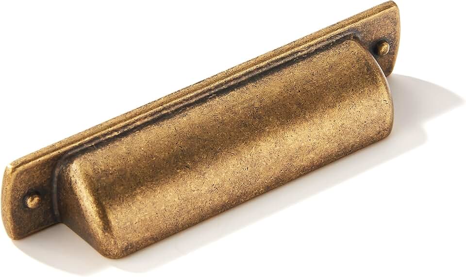 khtumeware 4 Pack 3" Drawer Pulls Antique Brass Cabinet Cup Pulls Kitchen Hardware Vintage Cabinet Handles Drawer Handles Knobs 3 inch Hole Center