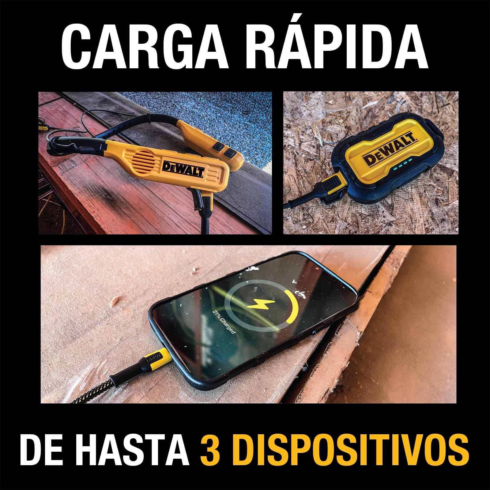 DEWALT Cargador USB-C GAN 65W con Enchufe UK, Adaptador de Corriente 3 Puertos (2 USB-C + USB-A), Carga Rápida PPS Compacto para MacBook, iPad, Galaxy, DELL XPS, iPhone 17/16/15