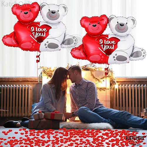 Miniatura 8 de KatchOn, Globos dorados grandes con texto en inglés "I Love You", paquete de 2005, juego de globos de oso de peluche, decoraciones con texto "I Love