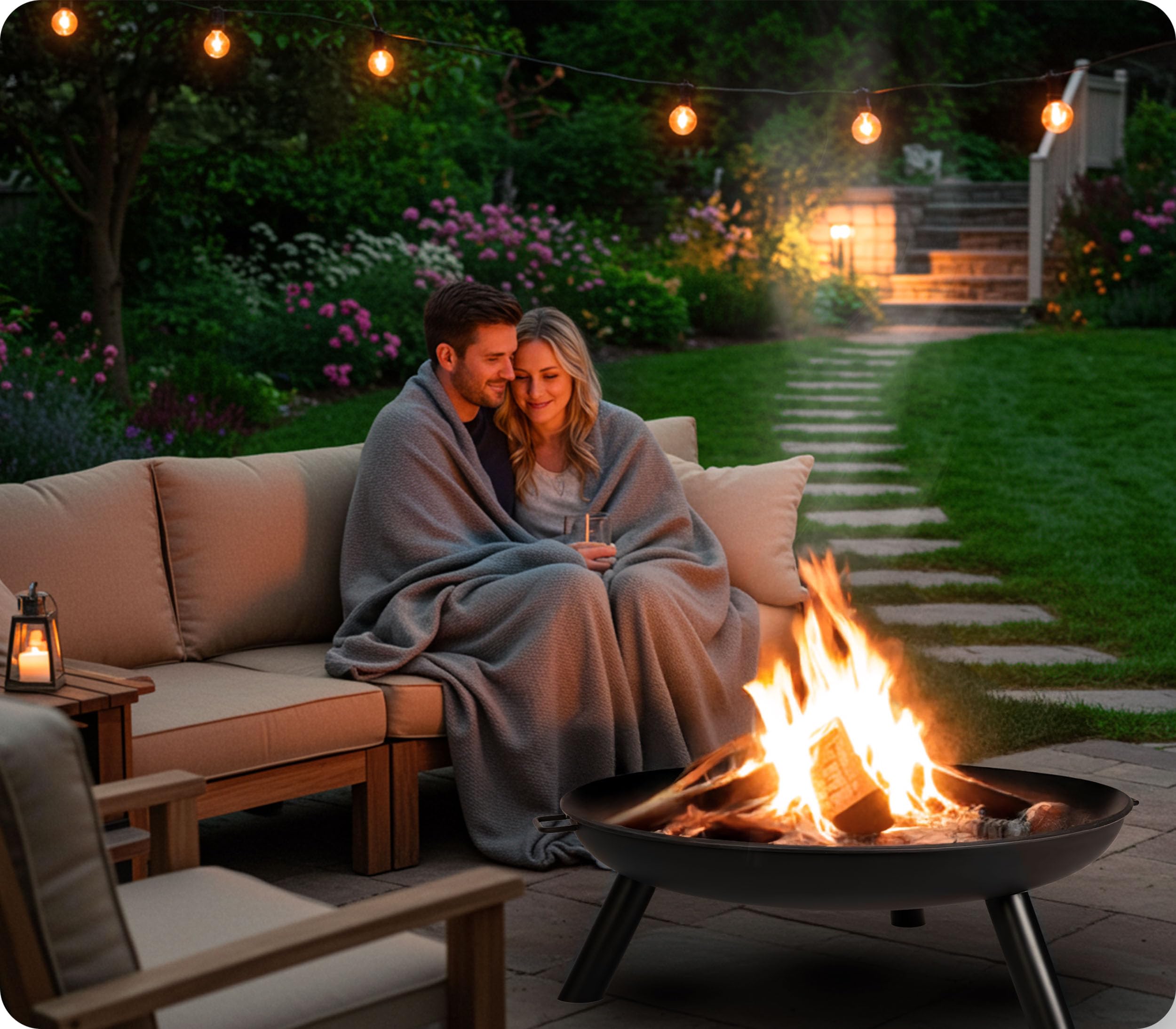 Berdsen Brasero de 80 cm para Exterior, Acero Inoxidable, con Revestimiento de Polvo, Color Negro