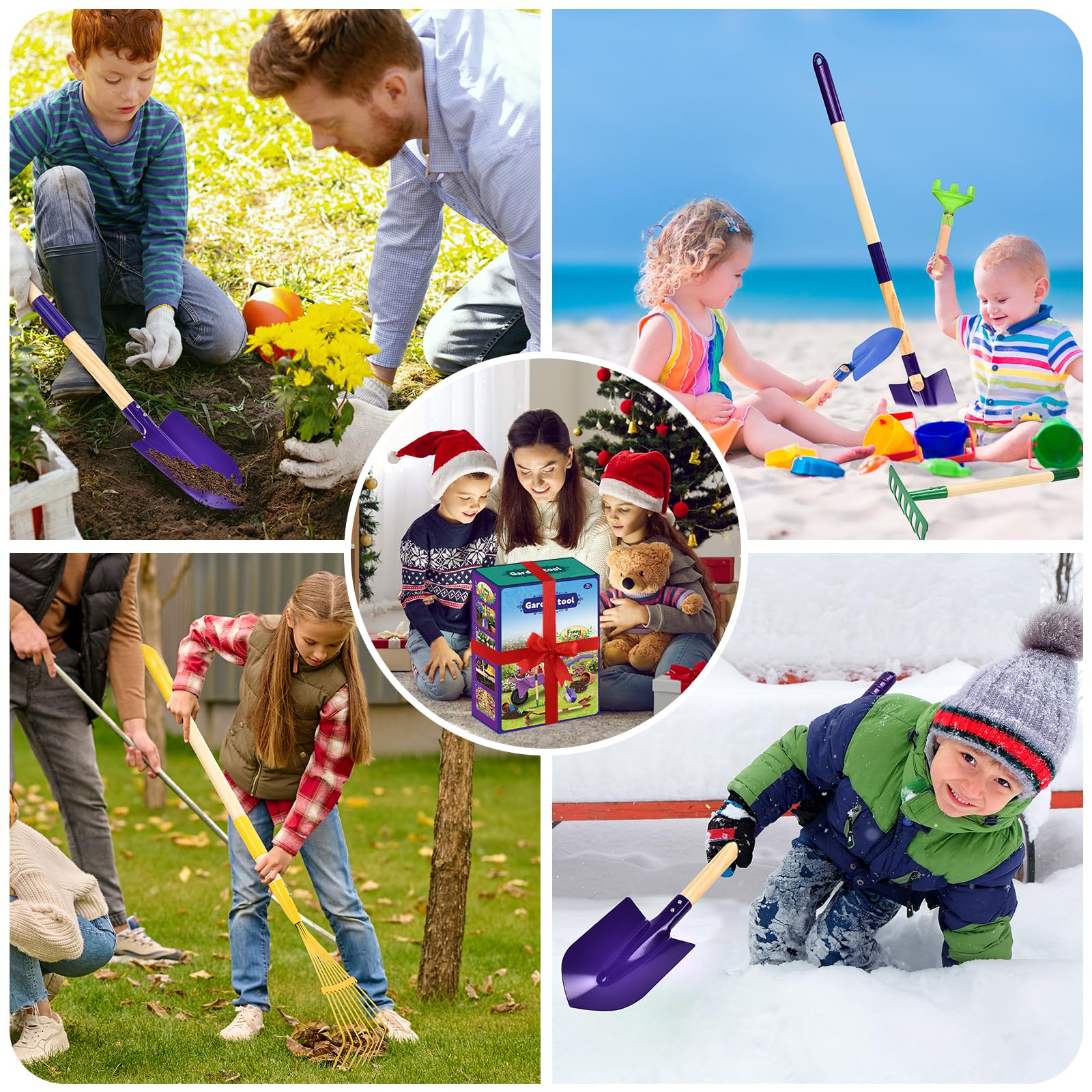 JONRRYIN Set de Jardinería con Carretilla, Herramientas y Guantes para Niños - Incluye Pala, Rastrillo y Accesorios, Carretilla de Jardín, Juego de Exterior para Pequeños Jardinería (Morado)