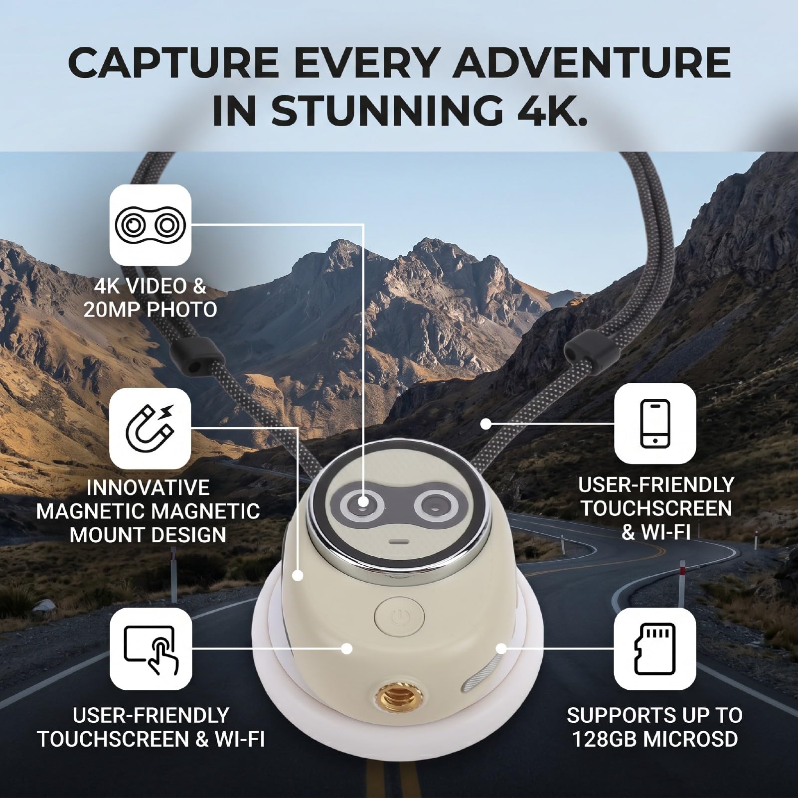 Action Camera 4K 30FPS, WiFi Touch Screen da 1,47 Pollici Fotocamera Sportiva Magnetica da 20 MP con Doppia Fotocamera Posteriore, Messa a Fuoco AI per Viaggi Sport all'Aria Aperta (Grey)