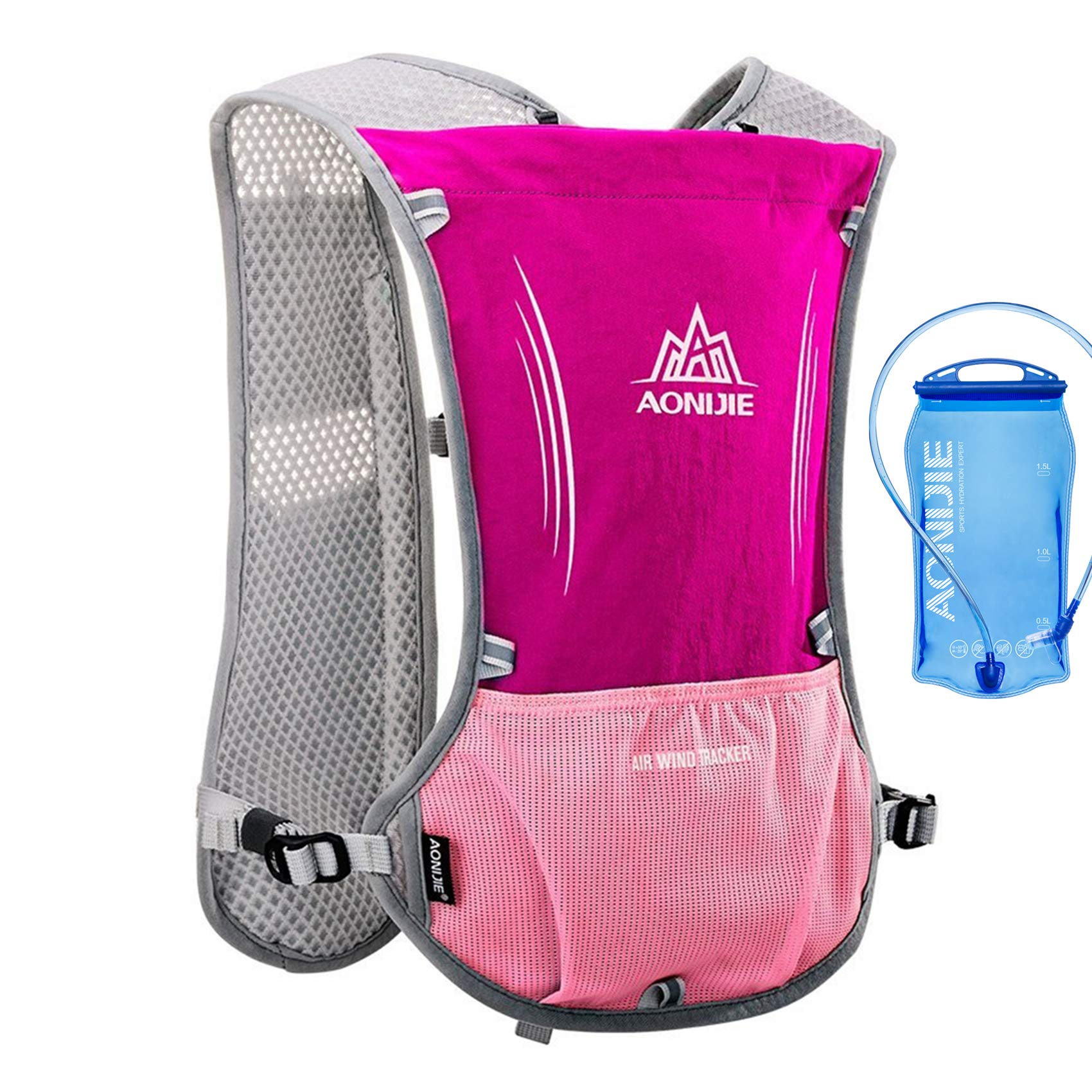AONIJIE 5L Outdoor Sport Multifunctional Camping Backpack Cycling Running Climbing Hiking Hydration Vest Pack (Pink +1.5l Hydration Bladder, OneSize)