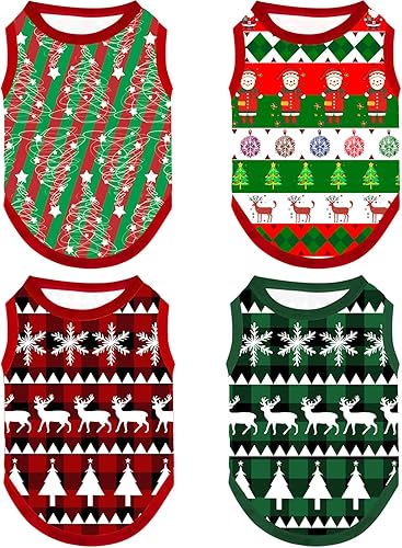 Miniatura 1 de 4 piezas de camisas de Navidad para perro, ropa para perros medianos, hembras y niños, camisas estampadas para cachorros, lindas camisetas
