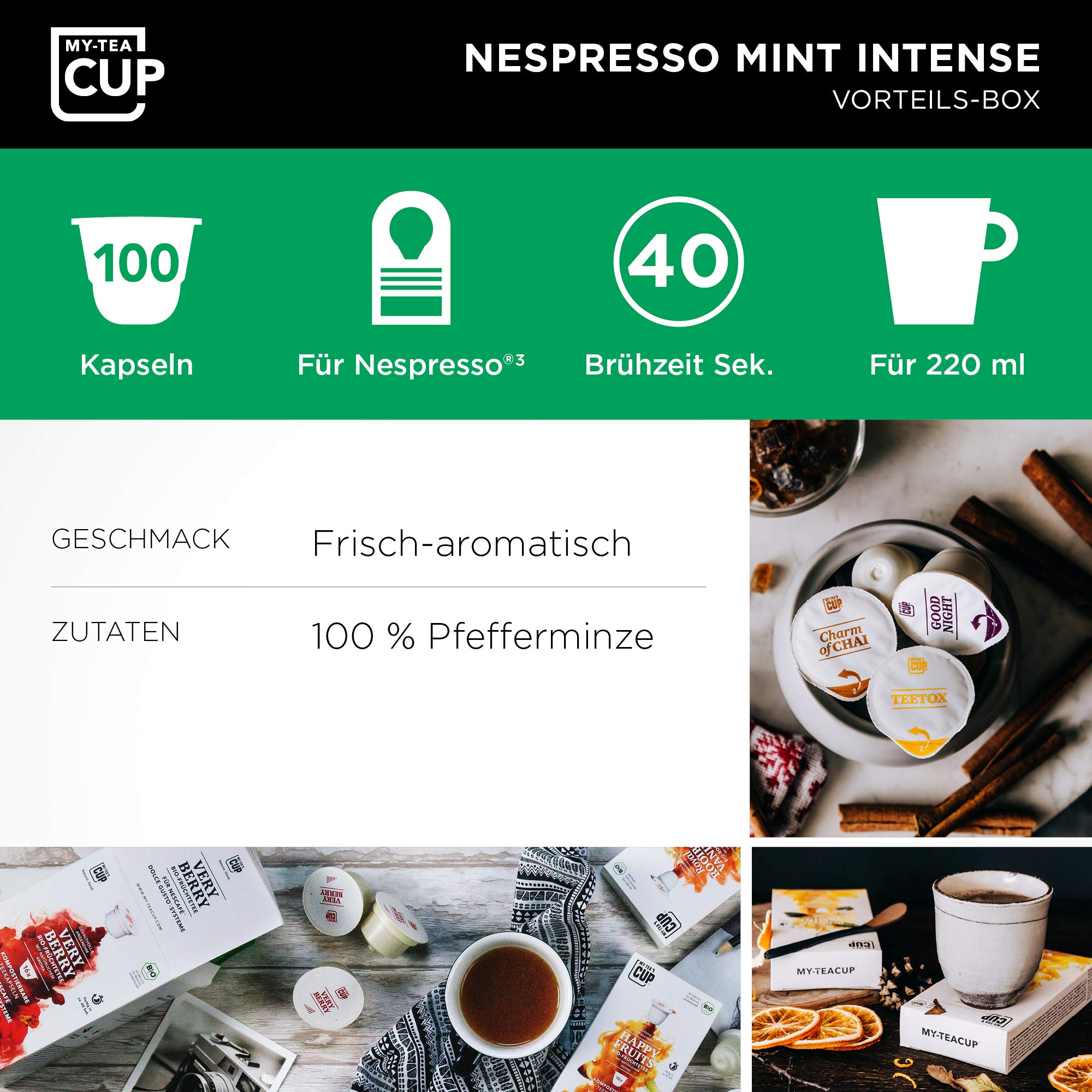 My Tea Cup Mint Intense, 100 Bio Teekapseln für Nespresso