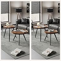 Vista 4 de Juego de 2 mesas de café redondas pequeñas, mesas de café modernas de mediados de siglo para sala de estar, mesas anidables de nogal para espacios