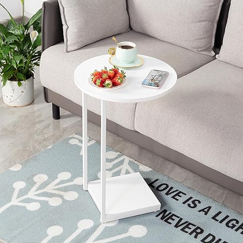 Miniatura 7 de HDANI Juego de 2 mesas auxiliares en forma de C, mesa auxiliar de sofá que se desliza debajo, mesa auxiliar de mesa C para sala de estar,