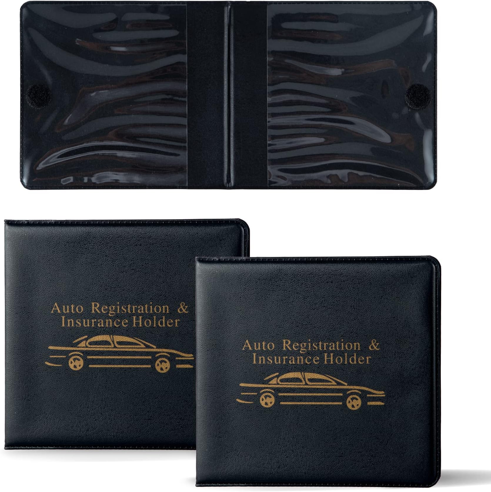 GaRhomxy Car Insurance and Registration Holder, ID Insurance Card and Registration Holder, Car Interior Accessories, Case Wallet for Auto Document Organizers (Black) - 2 Pack