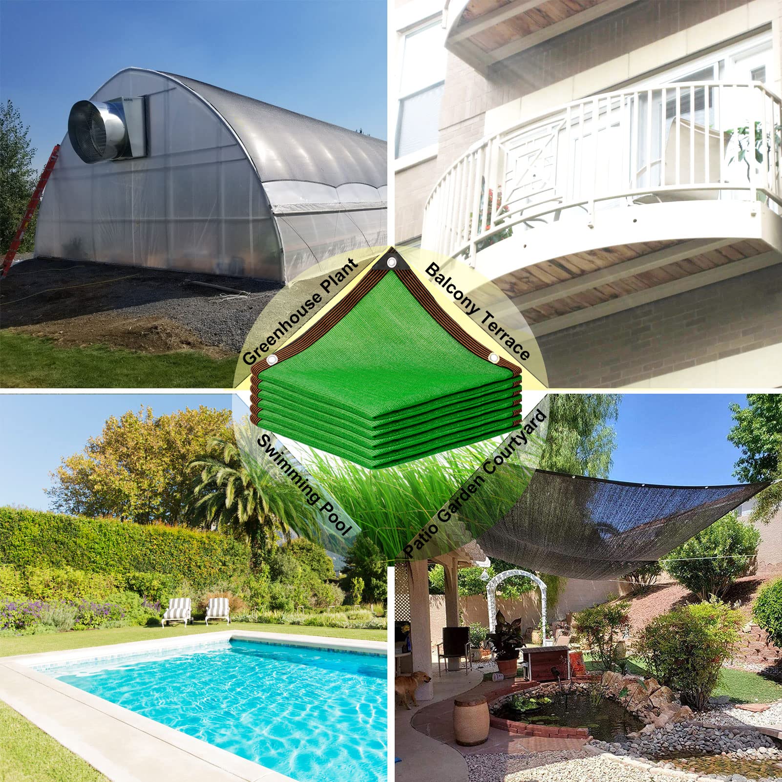 YSUEFIJO Verde Red de Sombreado para Jardín 9x9m Toldos Malla de Sombreo Rectángulo Negro con Ojales Tela de Sombra Al Aire Libre Red de Sombreado Tejido de 8 Pines índice de Sombreado del 90%