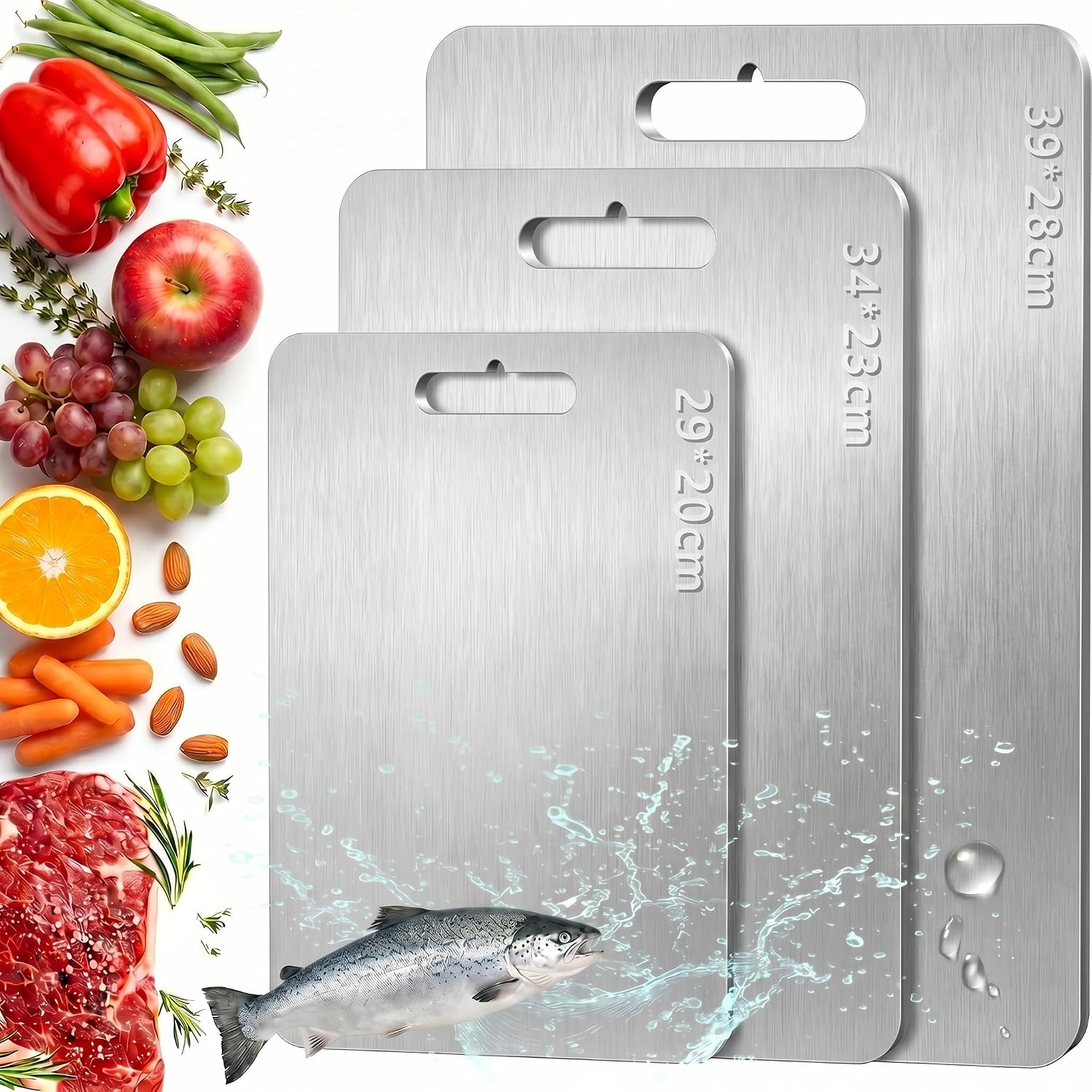 GNEL Titanium Cutting Board For Kitchen, Titanium Cutting Boards Set of 3, Food Grade Quality, Easy To Clean And Will Not Absorb Odors, Chopping board For Kitchen Or Outdoor, Dishwaser Safe