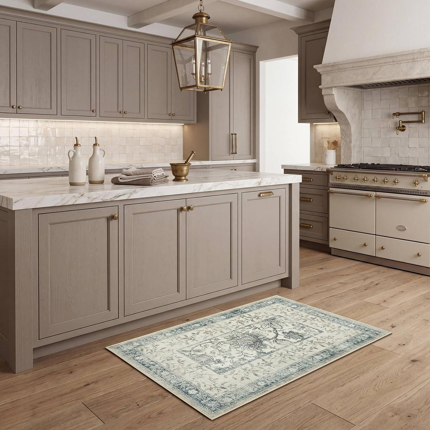GarveeHome Vintage Blue Small Rug 2x3 Door Mat Indoor Cottage Core Retro Farmhouse Low-Pile Stain Resistant Non-Slip Washable Rugs for Entryway Bathroom Bedroom Kitchen TPE Backing image 3