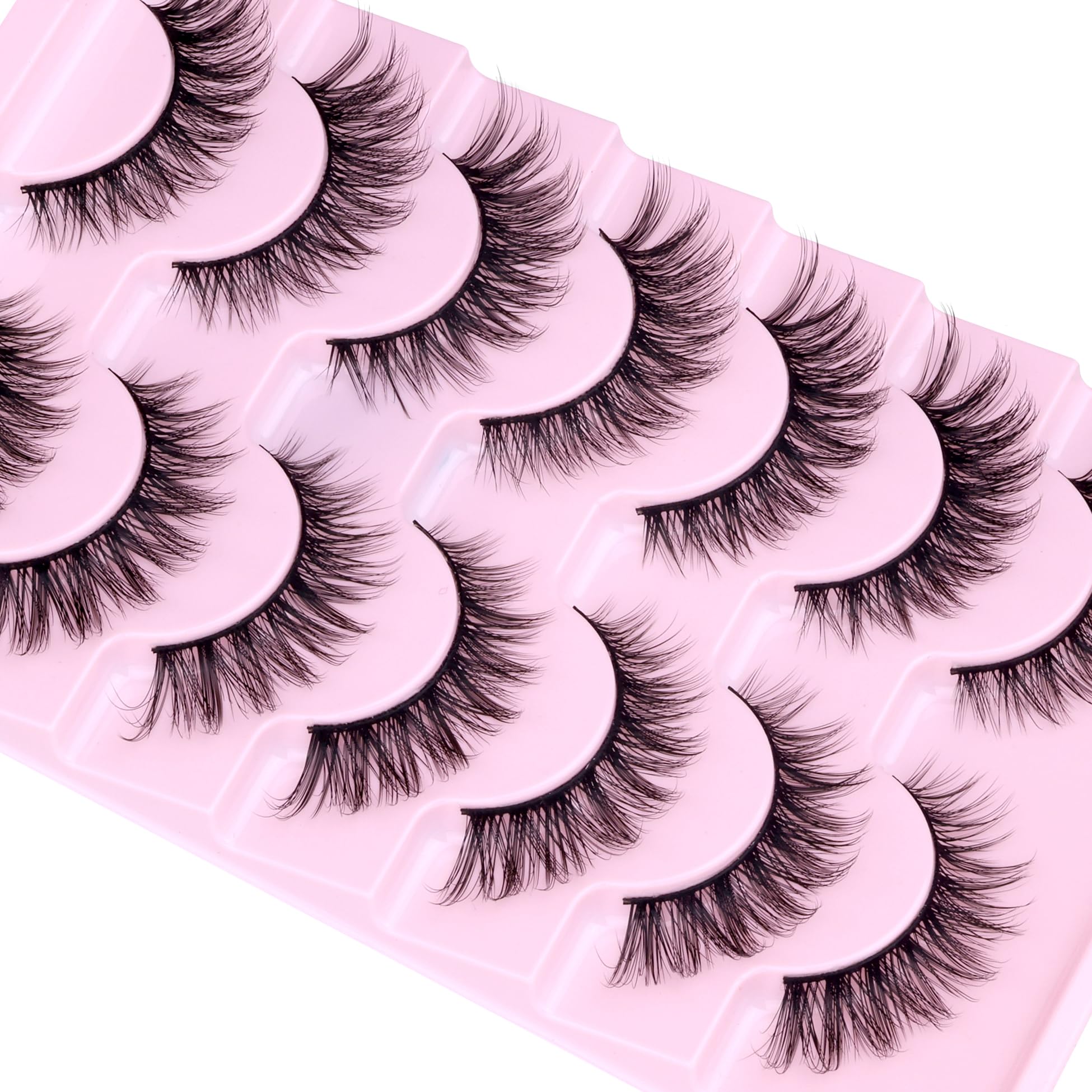 Wispy Lashes - Pestañas postizas de aspecto natural con pegamento de pestañas, kit de pestañas de ojo de gato, extensión de pestañas con pegamento de pestañas, paquete de pestañas cortas de visón, 7