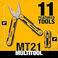 Vista 2 de DEWALT Multiherramienta 11 en 1 con funda – Herramienta de bolsillo plegable con cuchillo, alicates, destornilladores, sierra, lata y abridor