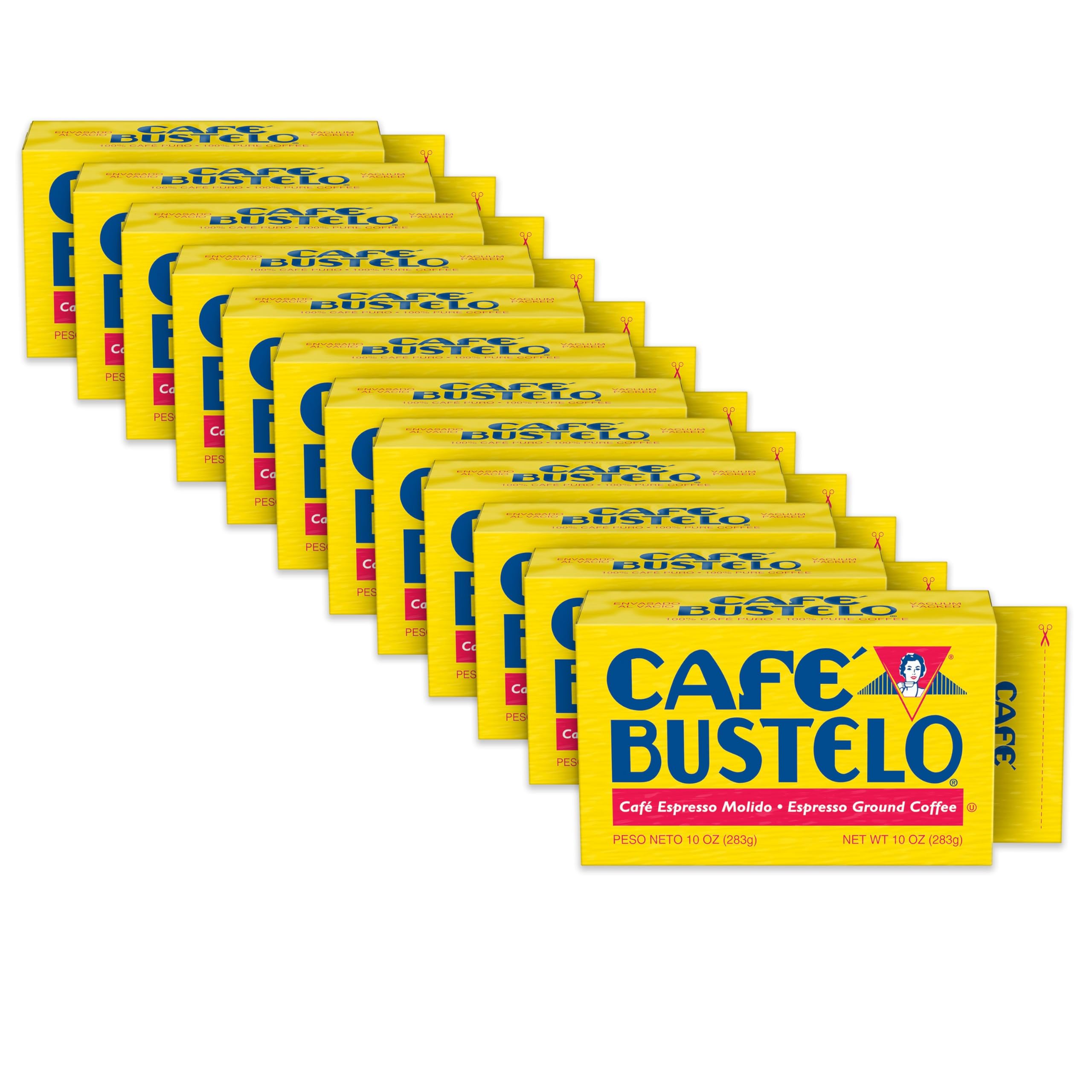 Café Bustelo Espresso Ground Coffee, Dark Roast, 10-Ounce Brick, (Pack of 12)