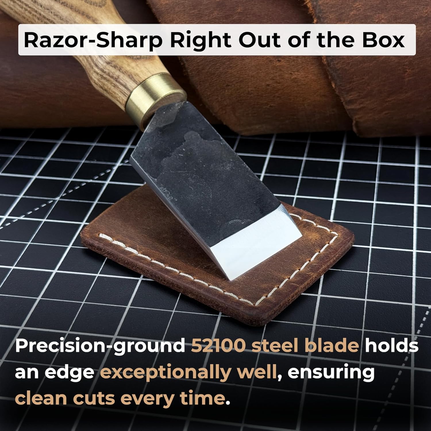 Sharky Straight Leather Skiving Knife 1.2 in (3 cm) – Skiver Leather Tool for Precise Edge Work – Carbon Steel Blade with Ash Handle – Skiving Knife for Work – Handcrafted in Ukraine