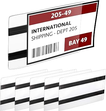 GlossyEnd Pack of 50 - Pallet Rack Sign Holder with Two Magnetic Strips, Vinyl Pouch Label Holder with Side Opening, Rack & Shelf Card Holders, Size 3-1/2" Height x 5-1/2" Wide
