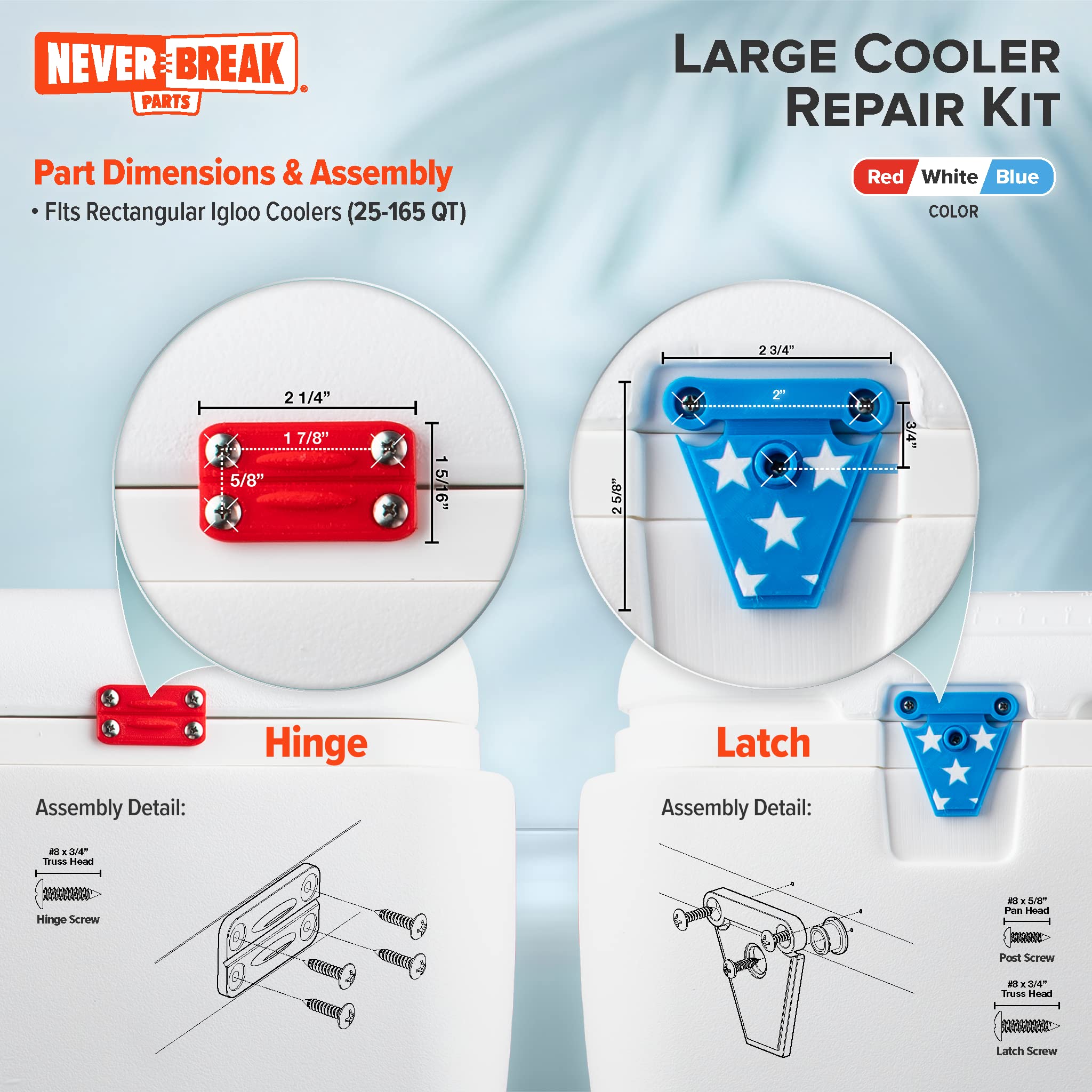 Kit Cerniere Per Raffreddatore Igloo (Nero) - NeverBreak Parts - 3 Pezzi Con Viti