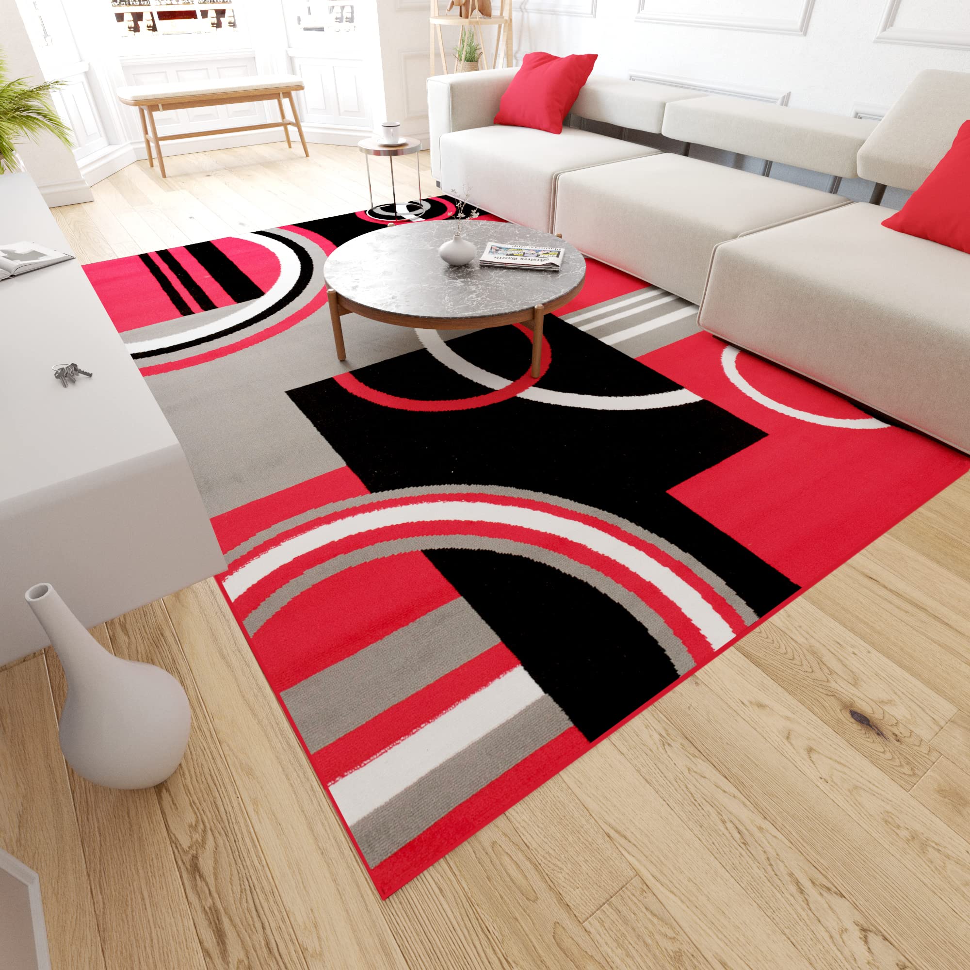 Mazovia Alfombra Modern de Salón Grande de Pelo Corto - Alfombras Salón - Alfombras de Habitación de Matrimonio, Dormitorio y Comedor - Gris Rojo 160 x 230 cm