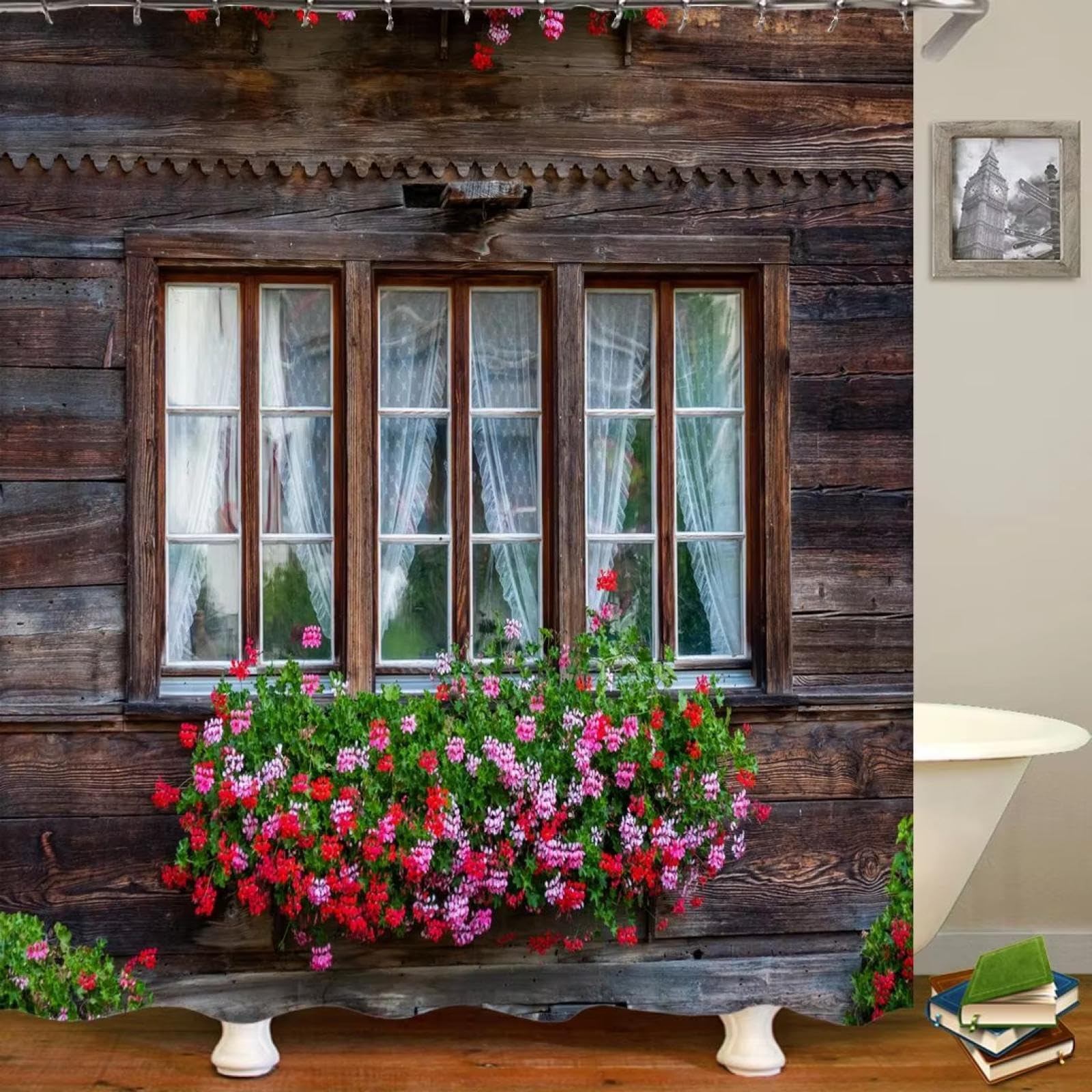 Rideaux de douche étanches 160x160cm anti-éclaboussures paysage 3D