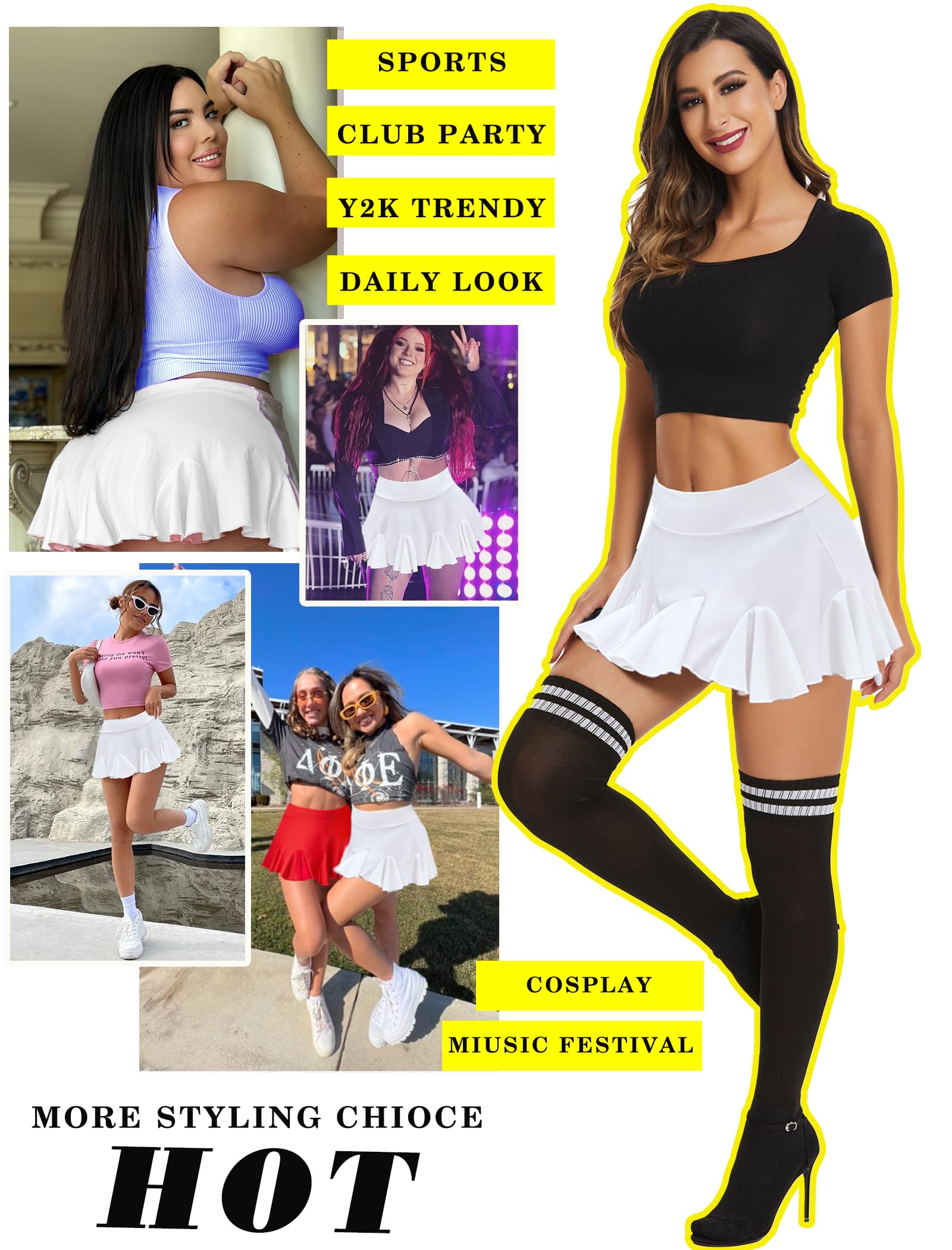 Avidlove Mini Skirt for Women Sexy Pleated Skirts High Waist Skater Skirt Ruffle Lingerie Skirts: Small White