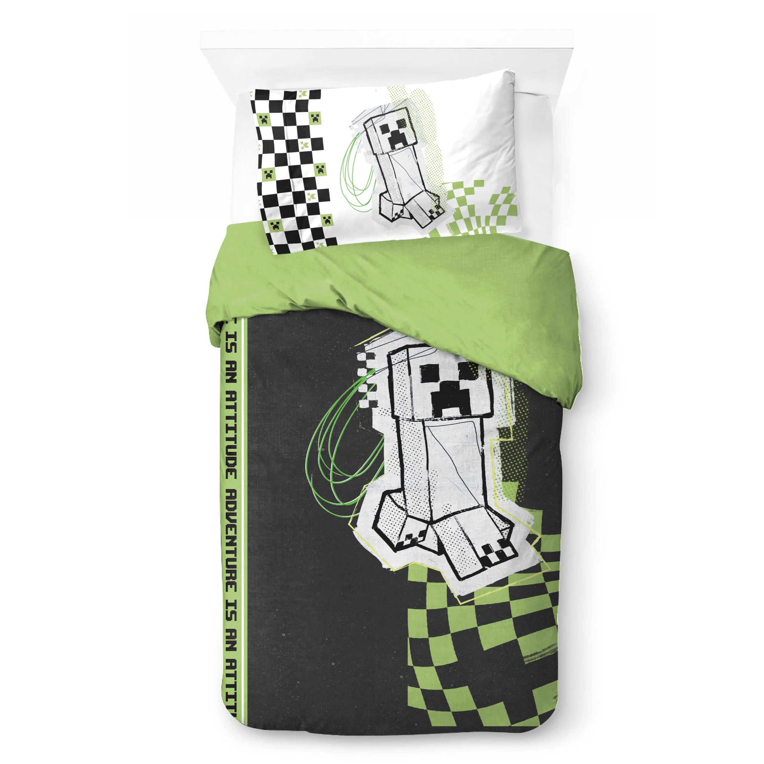 Jay Franco Minecraft Creeper Duvet Cover Set – Kids 100% Cotton Super Soft Bedding with Pillowcase, COVER ONLY Comforter Not Included, Multi-Coloured, 2 Piece Single