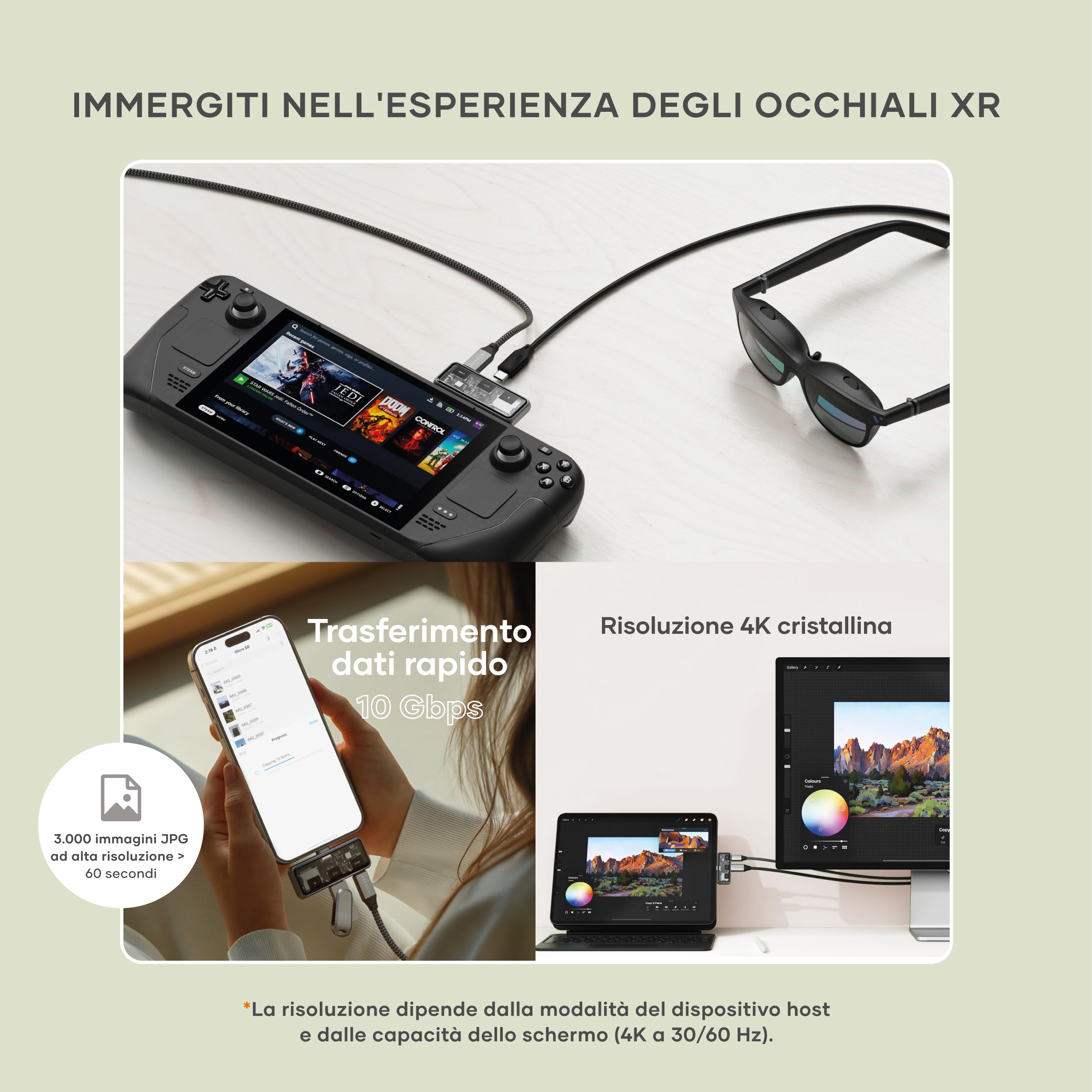 SATECHI Mobile Hub USB C 3 in 1 con Lettore MicroSD, HDMI, 100W, 10Gbps | Lettore di schede microSD, video 4K@60Hz, adattatore portatile per iPhone, iPad, Nintendo Switch e altro