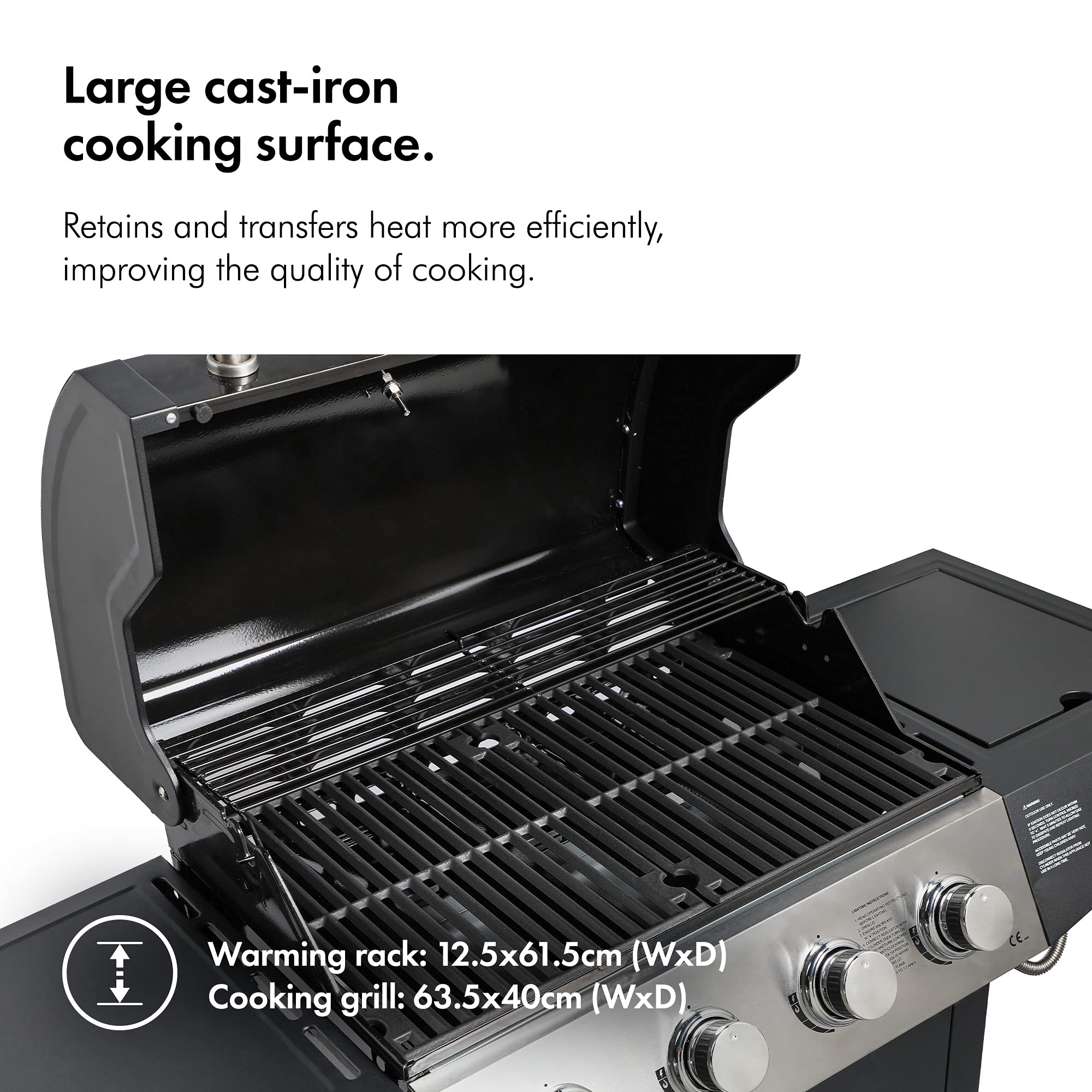 VonHaus Gas BBQ 4+1 Burner Gas Barbecue with Warming Rack, Side