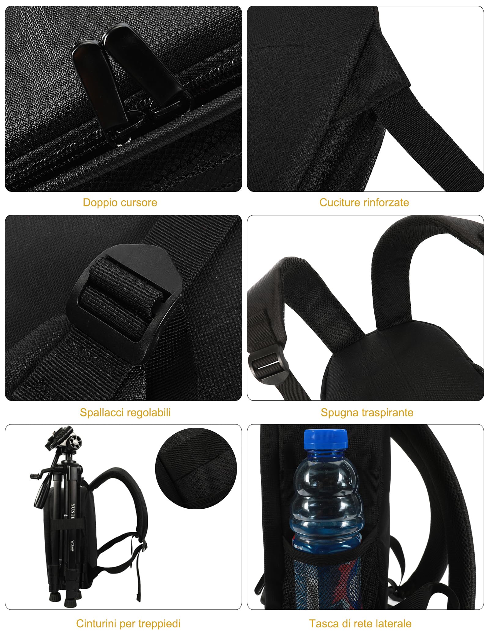 Zaino Fotografico, Zainetto professionale per macchina fotografica, Borsa per fotocamera e obbiettivo, Custodia Imbottita Antiurto Impermeabile 33x24x14cm km36