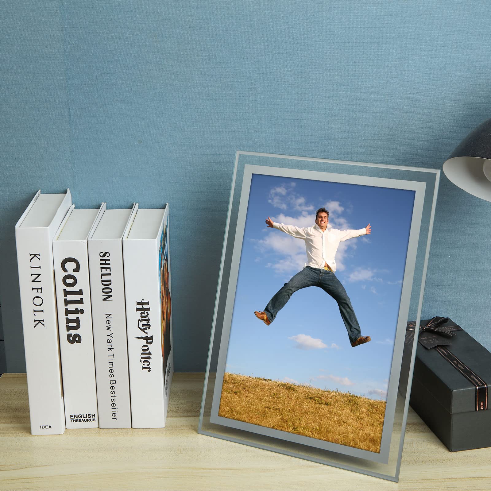 ASelected 2 Pcs A4 Photo Frames, Glass Photo Frame, Freestanding and Wall Mountable for Family Photos, Certificates Display, Home Decoration, Silver