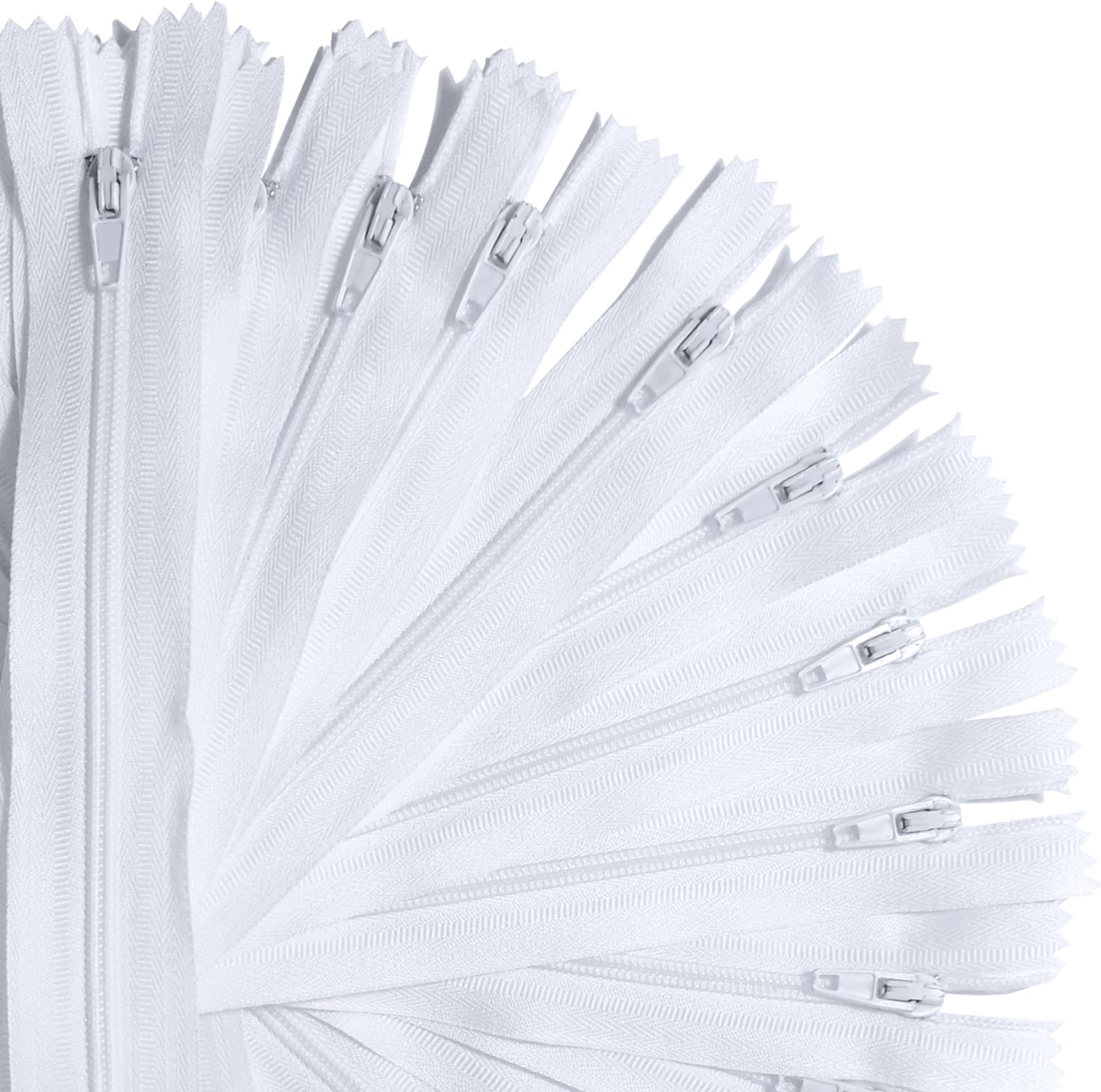 KGS Zippers for Sewing Crafts | 20 Pieces per Pack | Single Color #3 Nylon Zippers for Making Bags, Pouches, Pillow Covers and Sewing Craft Projects (White, 9 Inch (20 Pieces))