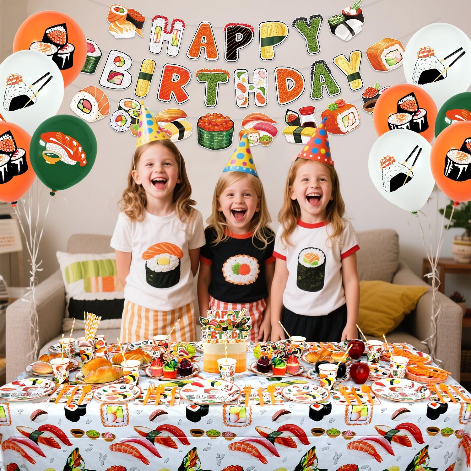 Sushi Birthday Party Decorations ,Including Happy Birthday Banner, Plates, Cups, Napkins, Tablecloth, Paper Lantern, Straws, for Sushi Themed Party Supplies Serves 20