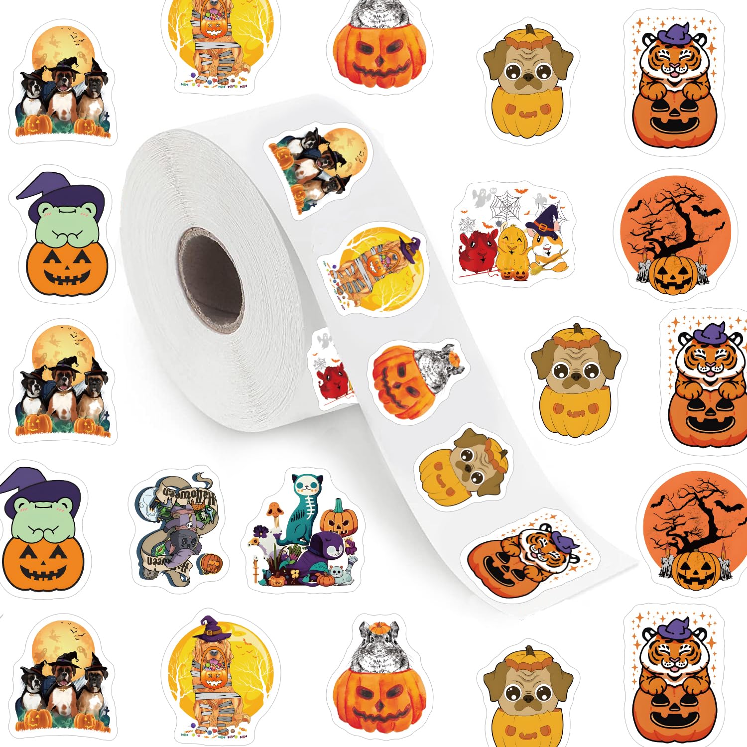 500 Halloween Pumpkin Stickers Roll - 10 Style Cute Pumpkin Decals For Kids Party