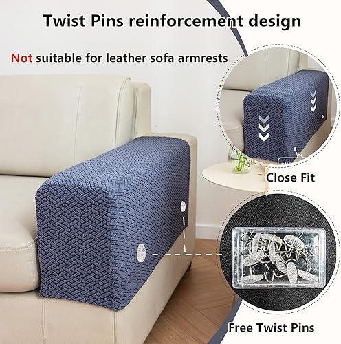 Miniatura 6 de Fundas para brazos de sofá, fundas para reposabrazos de sofá reclinable, fundas protectoras para brazos de silla (Textura-beige rosado, mediano