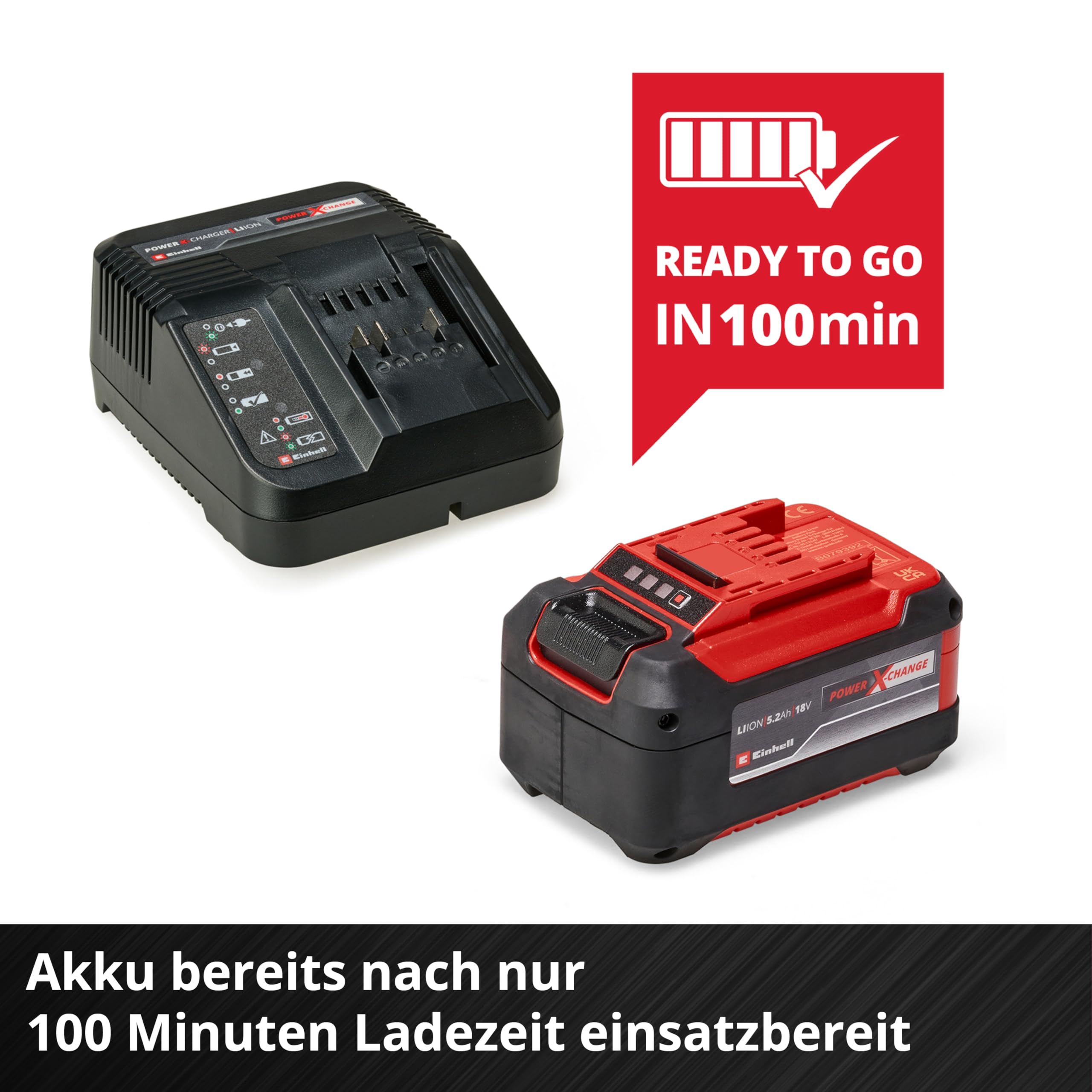 Original Einhell Starter Kit 5,2 Ah Akku und Ladegerät Power X-Change (Li-Ion, 18 V, 100 min Ladezeit, passend für alle Power X-Change Geräte)